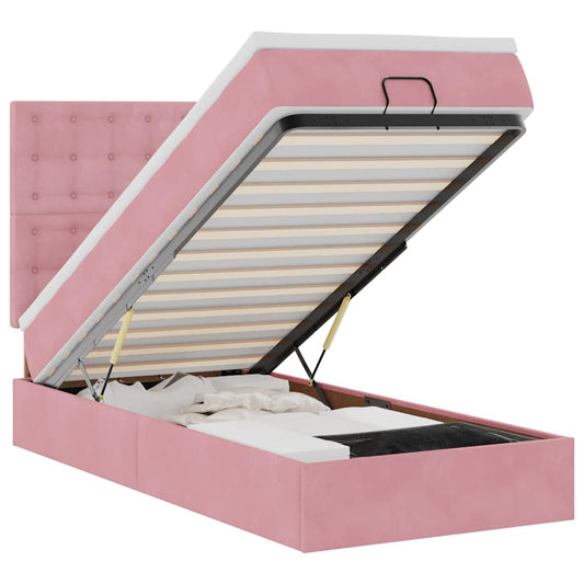 Ottoman-Bett mit Matratzen & LEDs Rosa 90x200 cm Samt