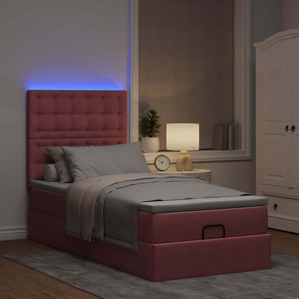 Ottoman-Bett mit Matratzen & LEDs Rosa 90x200 cm Samt