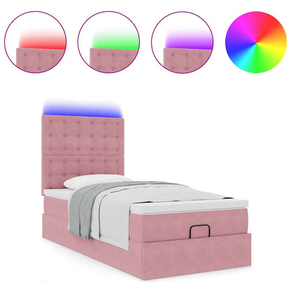 Ottoman-Bett mit Matratzen & LEDs Rosa 90x200 cm Samt
