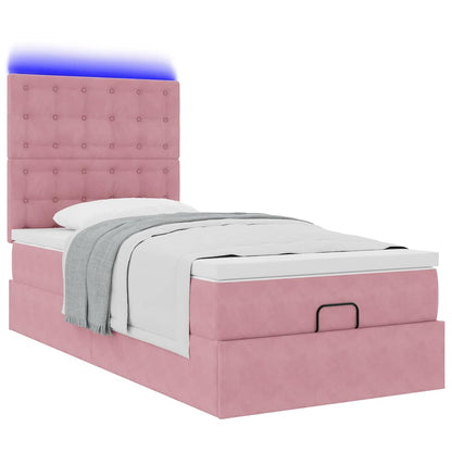 Ottoman-Bett mit Matratzen & LEDs Rosa 90x200 cm Samt