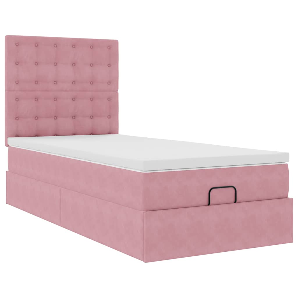 Ottoman-Bett mit Matratzen & LEDs Rosa 90x200 cm Samt