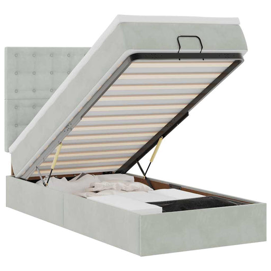 Ottoman-Bett mit Matratzen & LEDs Hellgrau 100x200 cm Samt