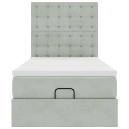 Ottoman-Bett mit Matratzen & LEDs Hellgrau 100x200 cm Samt