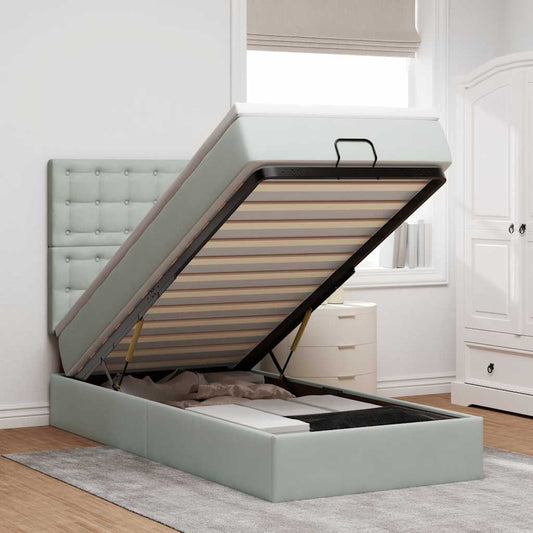 Ottoman-Bett mit Matratzen & LEDs Hellgrau 100x200 cm Samt