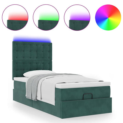 Ottoman-Bett mit Matratzen & LEDs Dunkelgrün 100x200 cm Samt