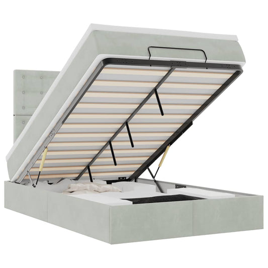 Ottoman-Bett mit Matratzen & LEDs Hellgrau 120x200 cm Samt