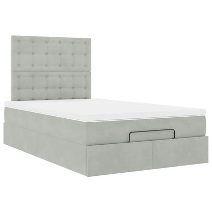 Ottoman-Bett mit Matratzen & LEDs Hellgrau 120x200 cm Samt