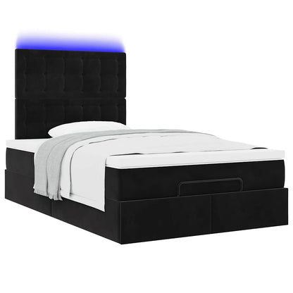 Ottoman-Bett mit Matratzen & LEDs Schwarz 120x200 cm Samt