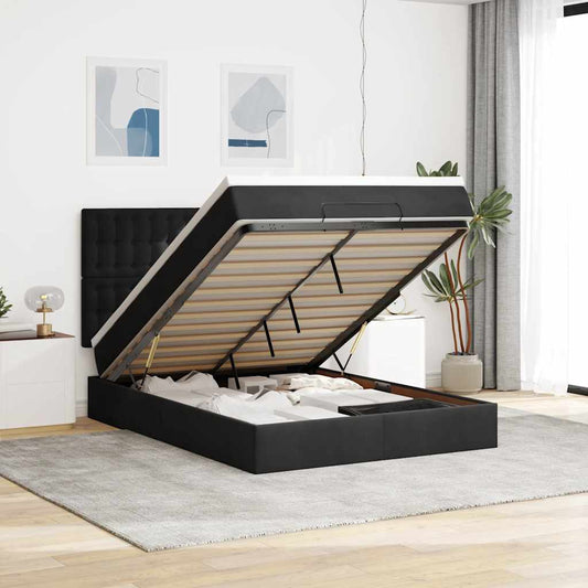Ottoman-Bett mit Matratzen & LEDs Schwarz 140x190 cm Samt
