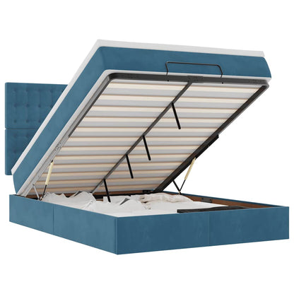 Ottoman-Bett mit Matratzen & LEDs Dunkelblau 140x190 cm Samt