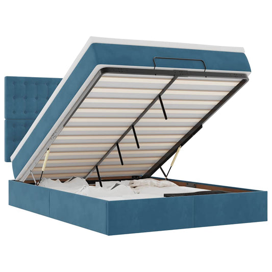 Ottoman-Bett mit Matratzen & LEDs Dunkelblau 140x190 cm Samt