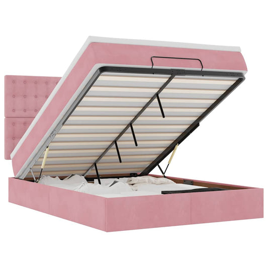 Ottoman-Bett mit Matratzen & LEDs Rosa 140x190 cm Samt