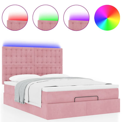 Ottoman-Bett mit Matratzen & LEDs Rosa 140x190 cm Samt