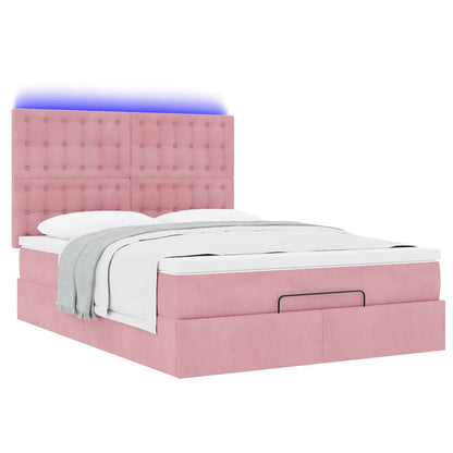 Ottoman-Bett mit Matratzen & LEDs Rosa 140x190 cm Samt