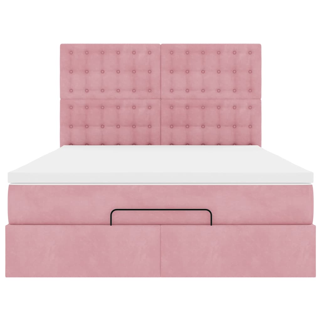Ottoman-Bett mit Matratzen & LEDs Rosa 140x190 cm Samt