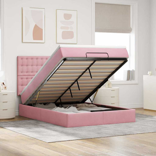 Ottoman-Bett mit Matratzen & LEDs Rosa 140x190 cm Samt