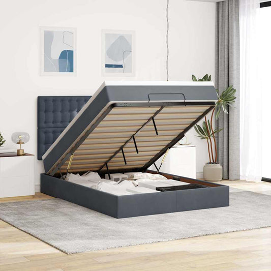 Ottoman-Bett mit Matratzen & LEDs Dunkelgrau 140x200 cm Samt