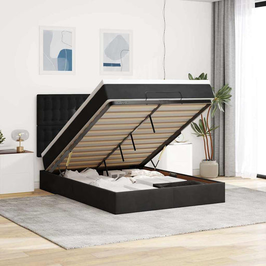 Ottoman-Bett mit Matratzen & LEDs Schwarz 140x200 cm Samt