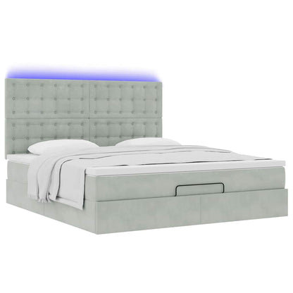 Ottoman-Bett mit Matratzen & LEDs Hellgrau 160x200 cm Samt