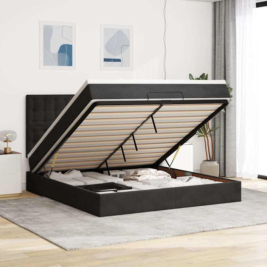 Ottoman-Bett mit Matratzen & LEDs Schwarz 160x200 cm Samt