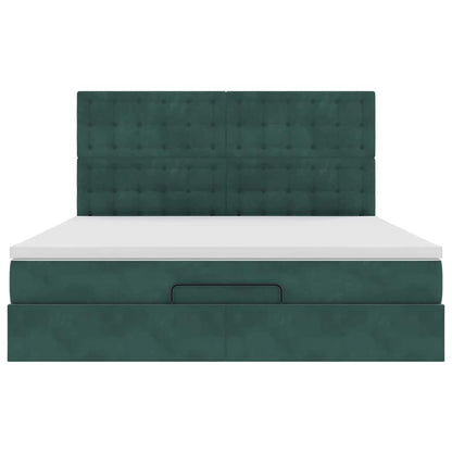 Ottoman-Bett mit Matratzen & LEDs Dunkelgrün 160x200 cm Samt
