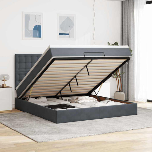 Ottoman-Bett mit Matratzen & LEDs Dunkelgrau 180x200 cm Samt