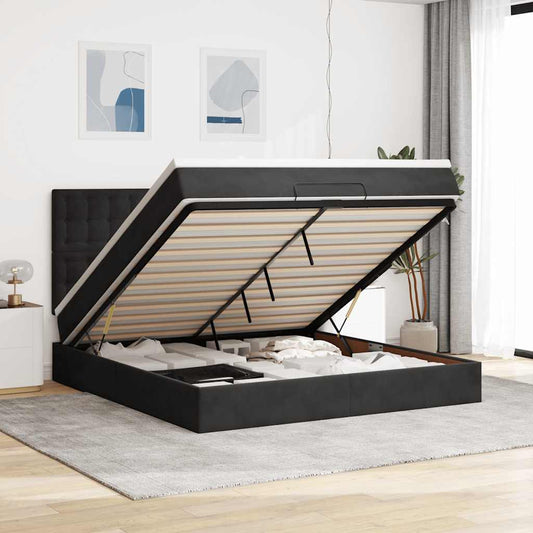 Ottoman-Bett mit Matratzen & LEDs Schwarz 180x200 cm Samt