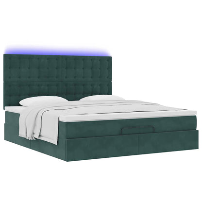 Ottoman-Bett mit Matratzen & LEDs Dunkelgrün 180x200 cm Samt