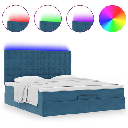 Ottoman-Bett mit Matratzen & LEDs Dunkelblau 180x200 cm Samt