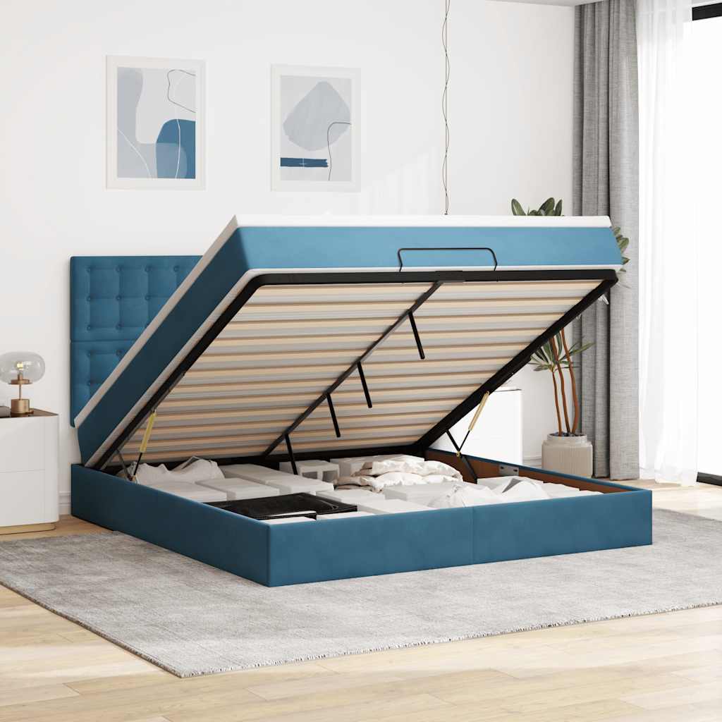 Ottoman-Bett mit Matratzen & LEDs Dunkelblau 180x200 cm Samt