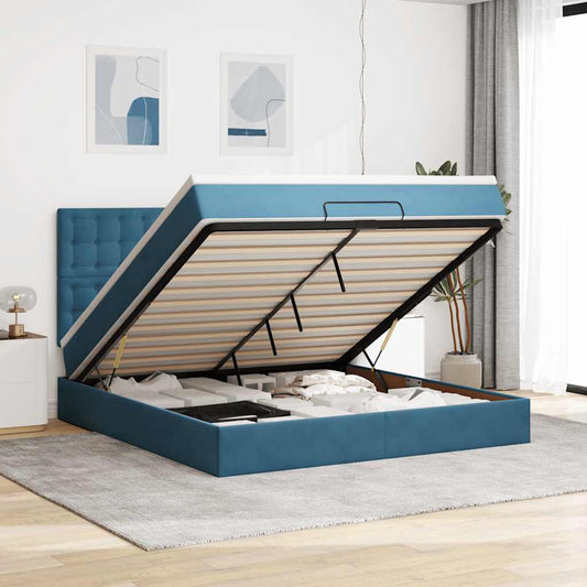 Ottoman-Bett mit Matratzen & LEDs Dunkelblau 180x200 cm Samt