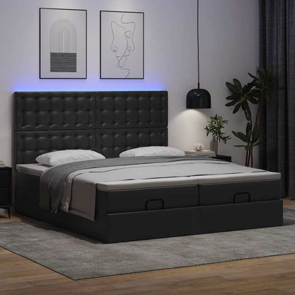 Ottoman-Bett mit Matratzen & LEDs Schwarz 180x200 cm Kunstleder