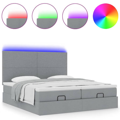 Ottoman-Bett mit Matratzen & LEDs Hellgrau 180x200 cm Stoff