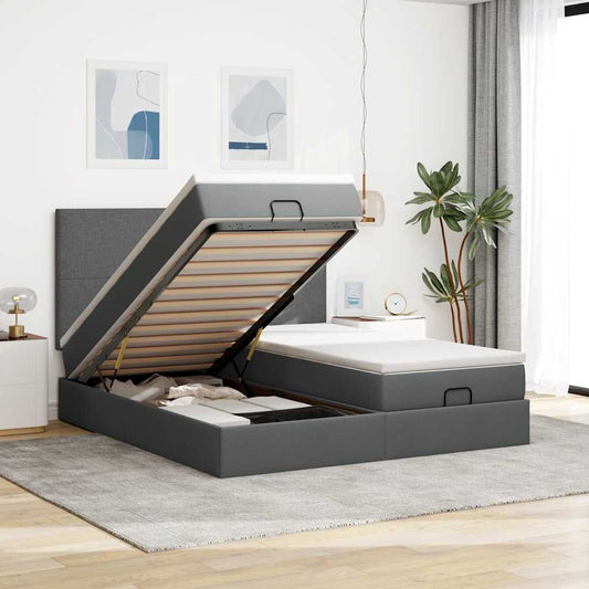 Ottoman-Bett mit Matratzen & LEDs Dunkelgrau 180x200 cm Stoff
