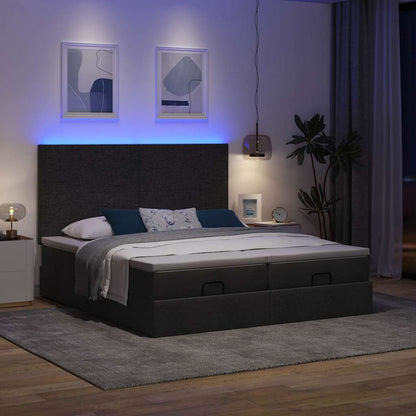 Ottoman-Bett mit Matratzen & LEDs Schwarz 180x200 cm Stoff