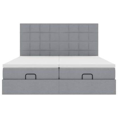 Ottoman-Bett mit Matratzen & LEDs Hellgrau 180x200 cm Stoff