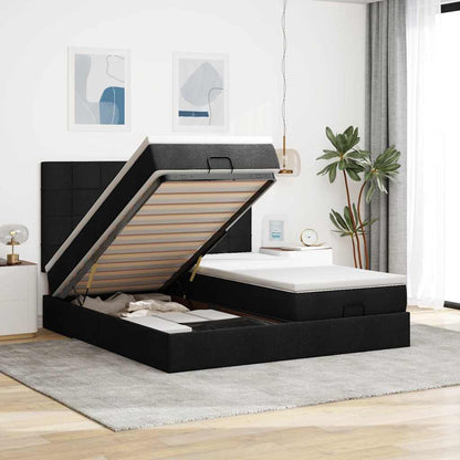Ottoman-Bett mit Matratzen & LEDs Schwarz 180x200 cm Stoff