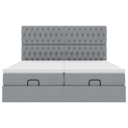 Ottoman-Bett mit Matratzen & LEDs Hellgrau 180x200 cm Stoff