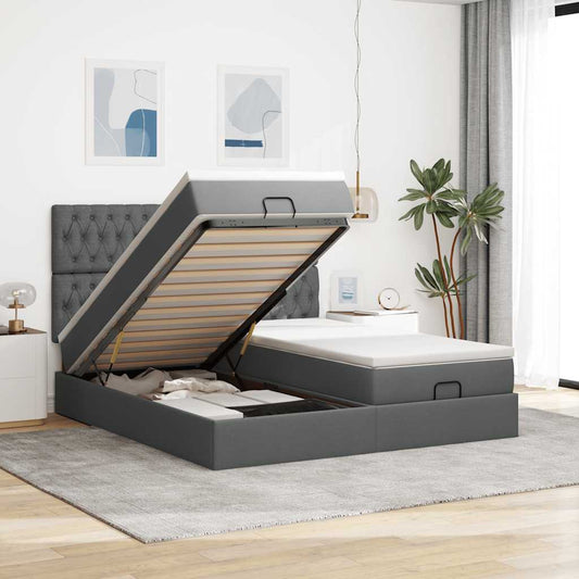 Ottoman-Bett mit Matratzen & LEDs Dunkelgrau 180x200 cm Stoff