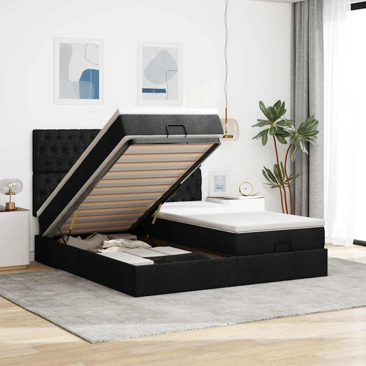 Ottoman-Bett mit Matratzen & LEDs Schwarz 180x200 cm Stoff