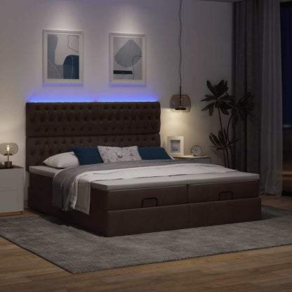 Ottoman-Bett mit Matratzen & LEDs Dunkelbraun 180x200 cm Stoff