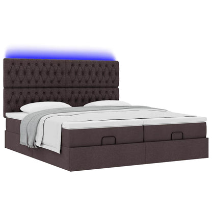 Ottoman-Bett mit Matratzen & LEDs Dunkelbraun 180x200 cm Stoff