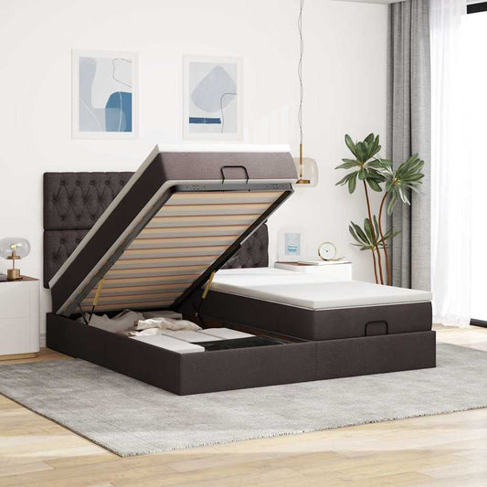 Ottoman-Bett mit Matratzen & LEDs Dunkelbraun 180x200 cm Stoff