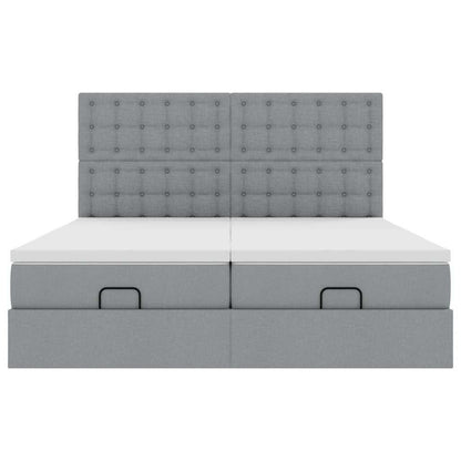 Ottoman-Bett mit Matratzen & LEDs Hellgrau 180x200 cm Stoff