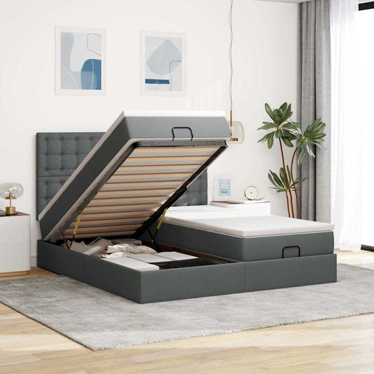 Ottoman-Bett mit Matratzen & LEDs Dunkelgrau 180x200 cm Stoff