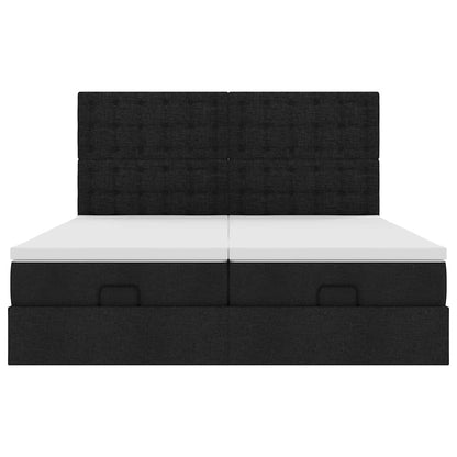 Ottoman-Bett mit Matratzen & LEDs Schwarz 180x200 cm Stoff