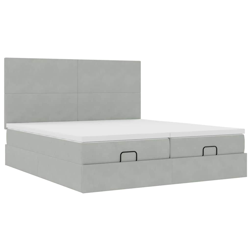 Ottoman-Bett mit Matratzen & LEDs Hellgrau 160x200 cm Samt