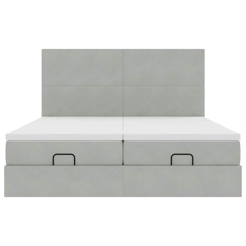 Ottoman-Bett mit Matratzen & LEDs Hellgrau 160x200 cm Samt