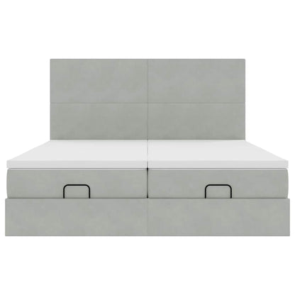 Ottoman-Bett mit Matratzen & LEDs Hellgrau 160x200 cm Samt