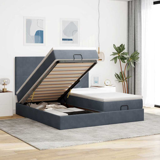 Ottoman-Bett mit Matratzen & LEDs Dunkelgrau 160x200 cm Samt